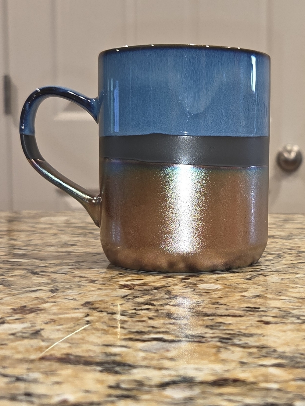 Mug Coffee Tea Hot Drink Cup Iridescent Blue Green Metallic 16oz Earthenware